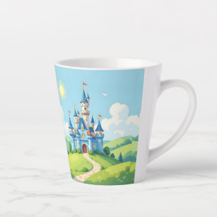 Cute blue and white castle latte mug