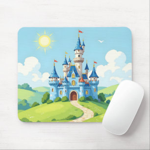 Cute blue and white castle mouse mat