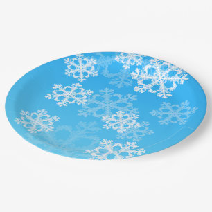 Cute blue and white Christmas snowflakes Paper Plate