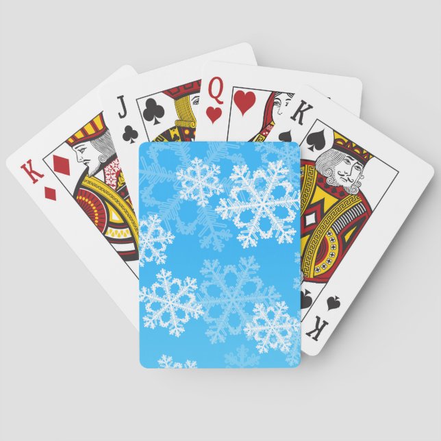 Cute blue and white Christmas snowflakes Playing Cards (Back)