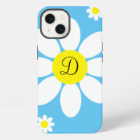 Cute Blue and White Daisies Floral Single Initial
