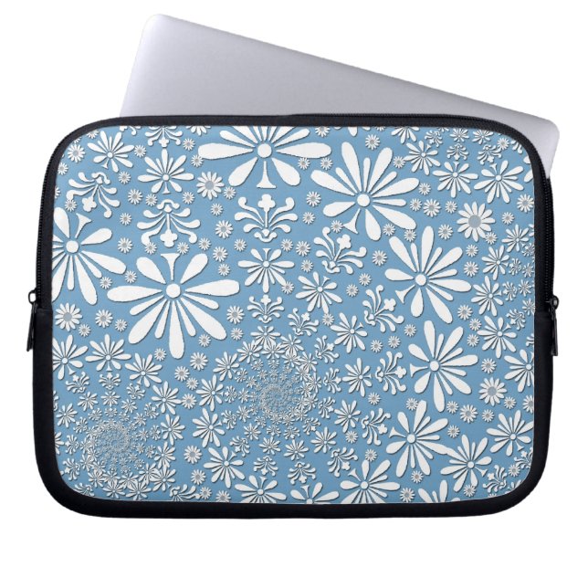 Cute Blue and White Floral Pattern Laptop Sleeve (Front)