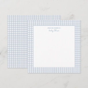 Cute Blue and white gingham Square Baby Boy Thank You Card