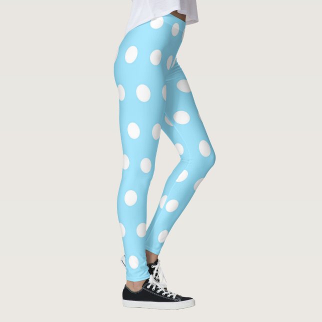 Cute Blue and White Polka Dot Pattern Girly Cute Leggings (Right)