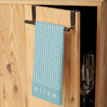 Cute Blue and White Polka Dots Cottagecore Name  Tea Towel<br><div class="desc">Cute Dusty Blue and White Polka Dots Personalised Kitchen Towel</div>