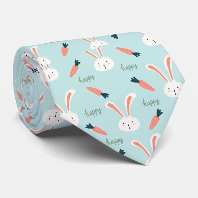 Cute Blue And White Rabbit Bunny Pattern Tie (Rolled)