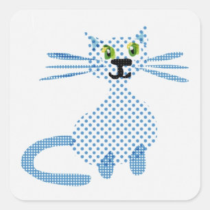 Cute blue and white spot cat square sticker