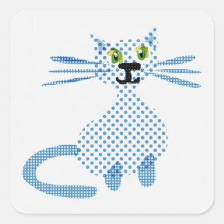Cute blue and white spot cat square sticker