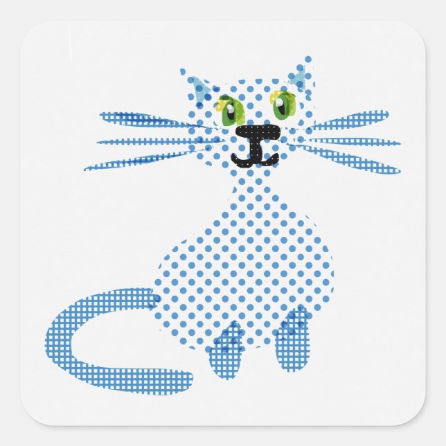 Cute  blue and white spot cat square sticker (Front)