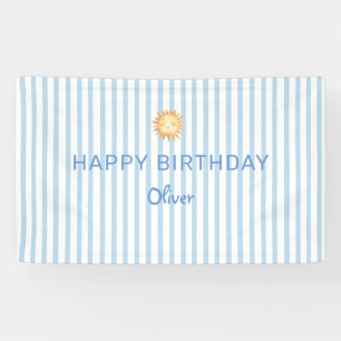 Cute Blue and white stripe Happy Birthday Banner