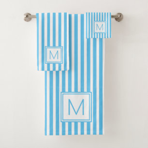 Cute Blue and White Stripe Monogram Bath Towel Set