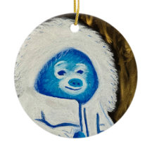 Cute Blue and White Yeti Soft Pastel Painted