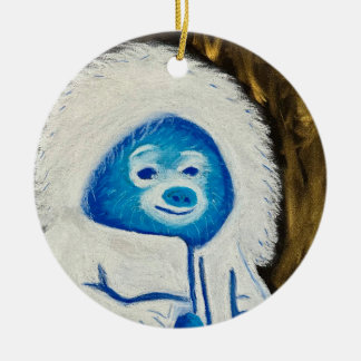 Cute Blue and White Yeti Soft Pastel Painted Ceramic Tree Decoration