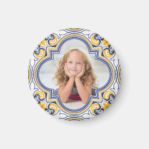 Cute blue and yellow Azulejos, custom photo  Magnet