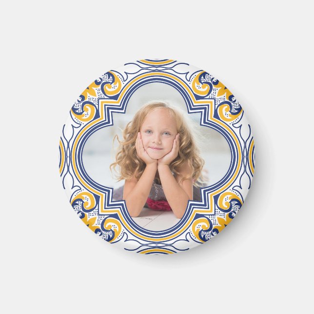 Cute blue and yellow Azulejos, custom photo  Magnet (Front)