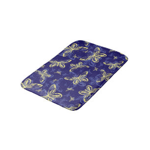 Cute Blue and Yellow Butterfly Illustrated Pattern Bath Mat