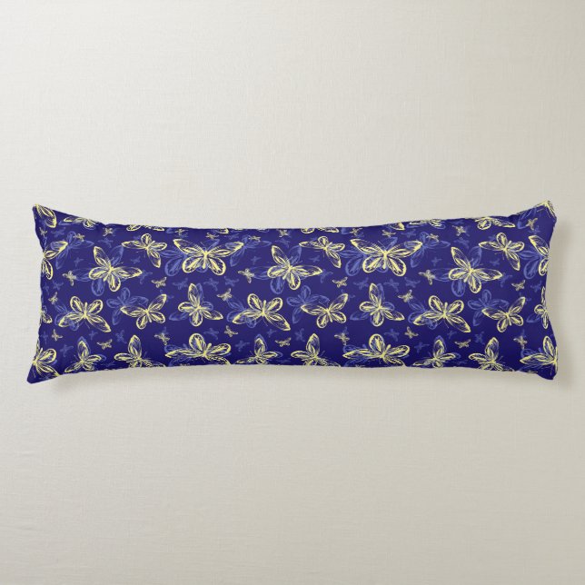 Cute Blue and Yellow Butterfly Illustrated Pattern Body Cushion (Front)