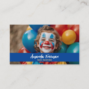 Cute Blue and Yellow Clown Face Painting Business Card