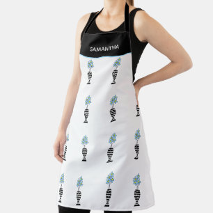 Cute Blue and Yellow Floral Pattern Apron
