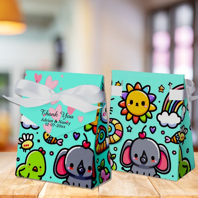 Cute Blue Animal Doodles  Favour Box (Creator Uploaded)