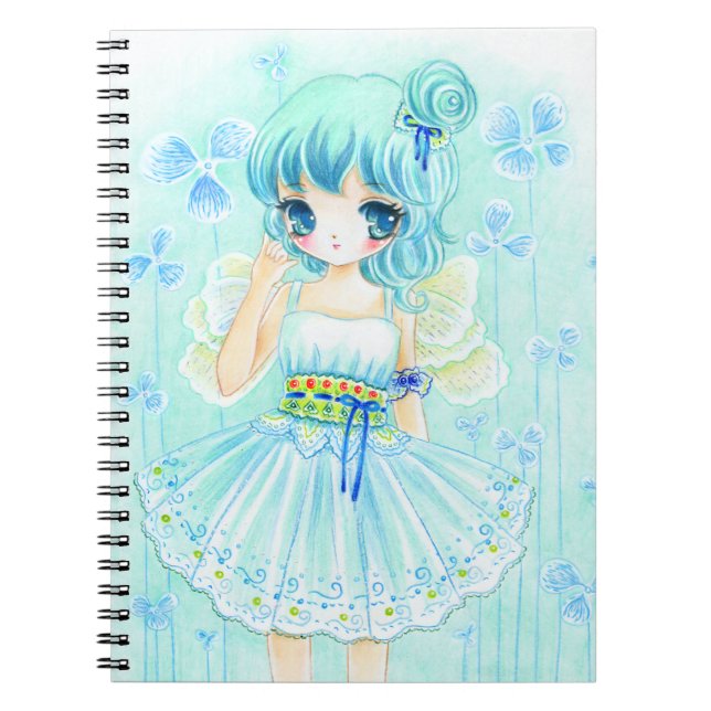 Cute blue anime fairy girl notebook (Front)