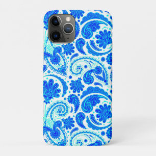 Cute blue aqua paisley patterns iPhone 11 pro case