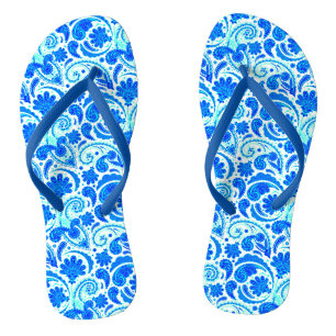 Cute blue aqua paisley patterns flip flops