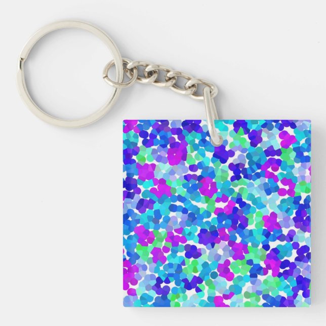 Cute blue aqua violet pinkies pattern key ring (Front)