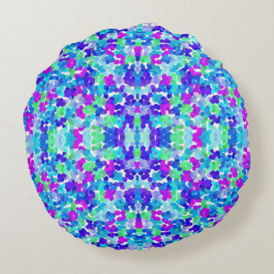 Cute blue aqua violet pinkies pattern round cushion