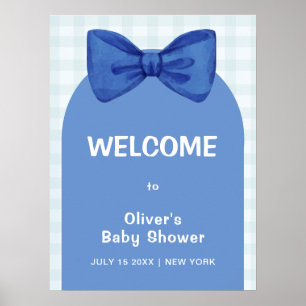Cute Blue Arch Gingham Bow Baby Shower Welcome Poster