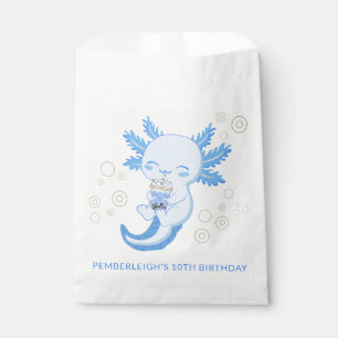 Cute Blue Axolotl Bubble Boba Tea Birthday Party Favour Bags