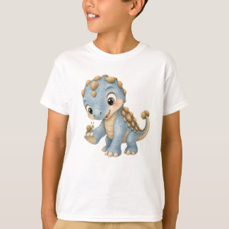 Cute Blue Baby Ankylosaurus Holding Snail Kids' T-Shirt
