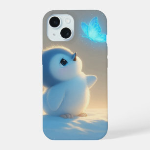 Cute Blue Baby Bird with Magic Butterfly iPhone 15 Case