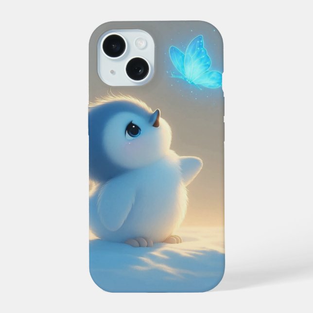 Cute Blue Baby Bird with Magic Butterfly iPhone 15 Case (Back)