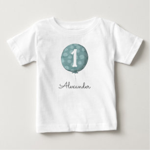 Cute Blue Baby Boy Balloon 1st Birthday T-Shirt