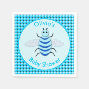 Cute Blue Baby Boy Bee Baby Shower Custom Napkin