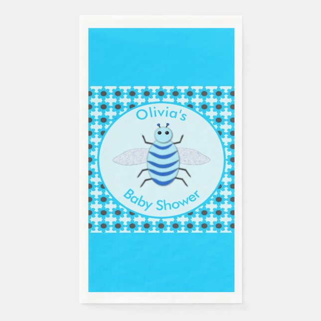 Cute Blue Baby Boy Bee Baby Shower Custom Napkin (Front)