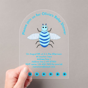 Cute Blue Baby Boy Bee Custom Baby Shower Acrylic Invitations