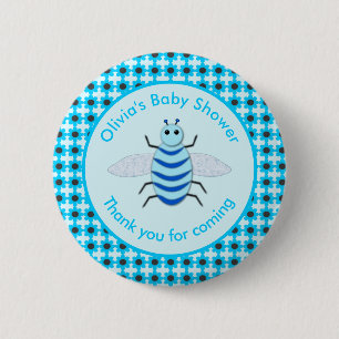 Cute Blue Baby Boy Bee Custom Baby Shower Favour 6 Cm Round Badge