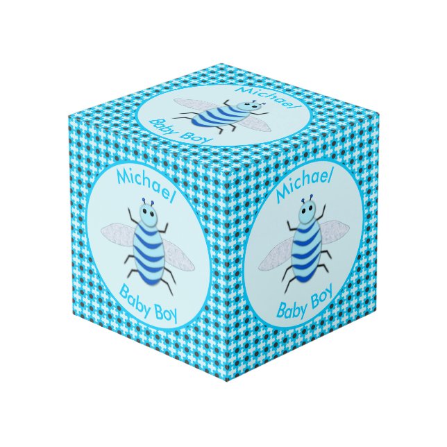 Cute Blue Baby Boy Bee Custom Cube (Front Angled)
