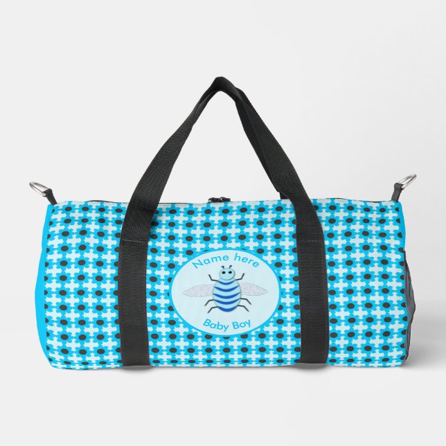Cute Blue Baby Boy Bee Custom Diaper Bag (Front)
