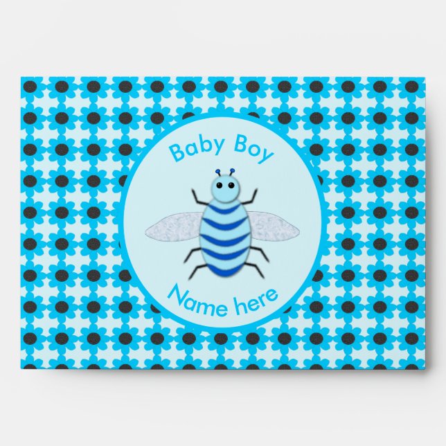 Cute Blue Baby Boy Bee Custom Envelope (Front)