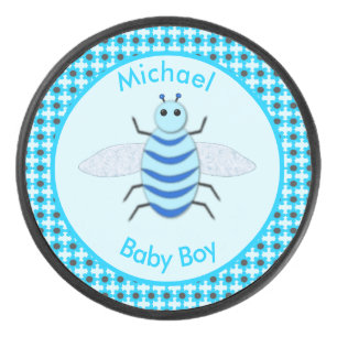 Cute Blue Baby Boy Bee Custom Hockey Puck