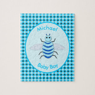 Cute Blue Baby Boy Bee Custom Jigsaw Puzzle