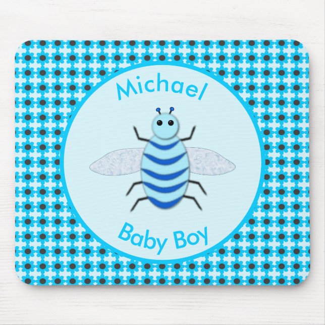 Cute Blue Baby Boy Bee Custom Mouse Mat (Front)