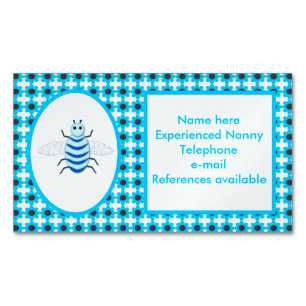 Cute Blue Baby Boy Bee Custom Nanny Magnetic Business Card