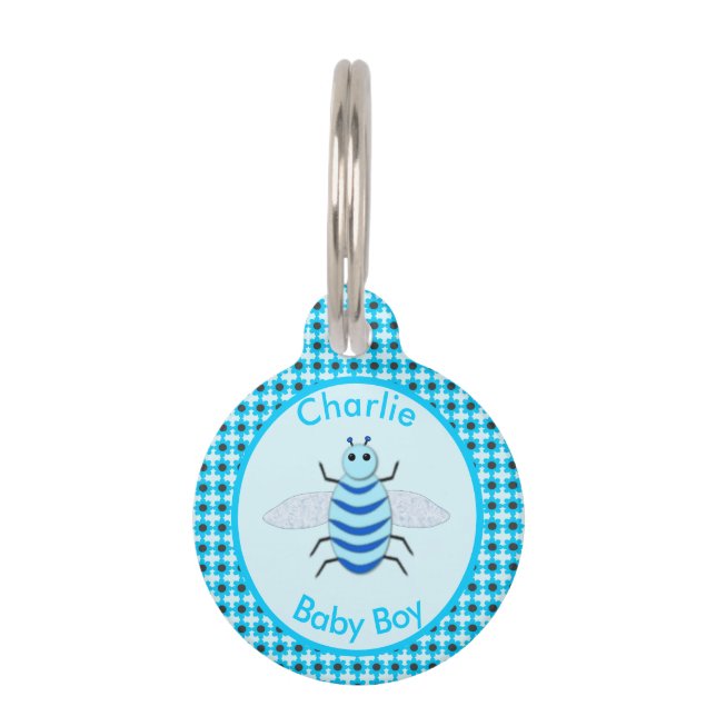 Cute Blue Baby Boy bee Custom Pet Tag (Front)