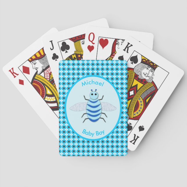 Cute Blue Baby Boy Bee Custom Playing Cards (Back)