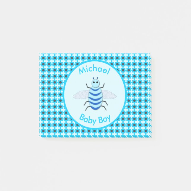 Cute Blue Baby Boy Bee Custom Post-it Notes (Front)