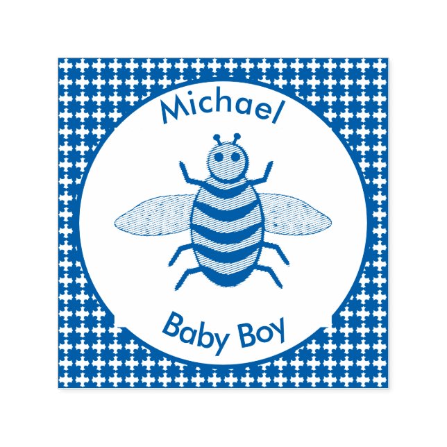 Cute Blue Baby Boy Bee Custom Self-inking Stamp (Design)